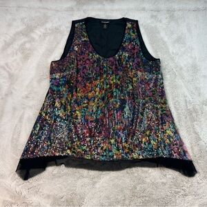 Lane Bryant Womens Size 22 Sequin Multicolour Sleeveless Top Black Sheer Raw Hem